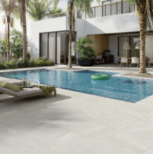 Square tile pattern used for outdoor flooring pool side from Cancos Tile and Stone