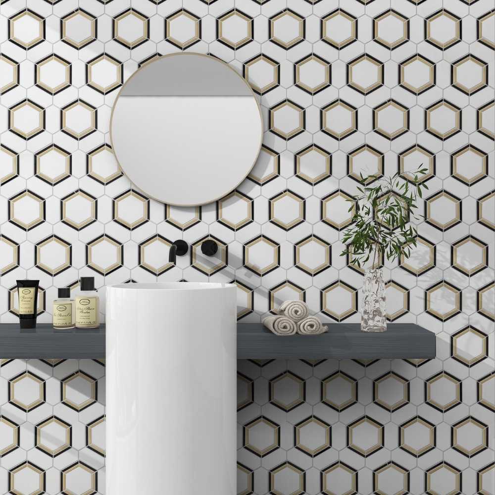 Nero Marquina/ Satin Brass/ Thassos Polished