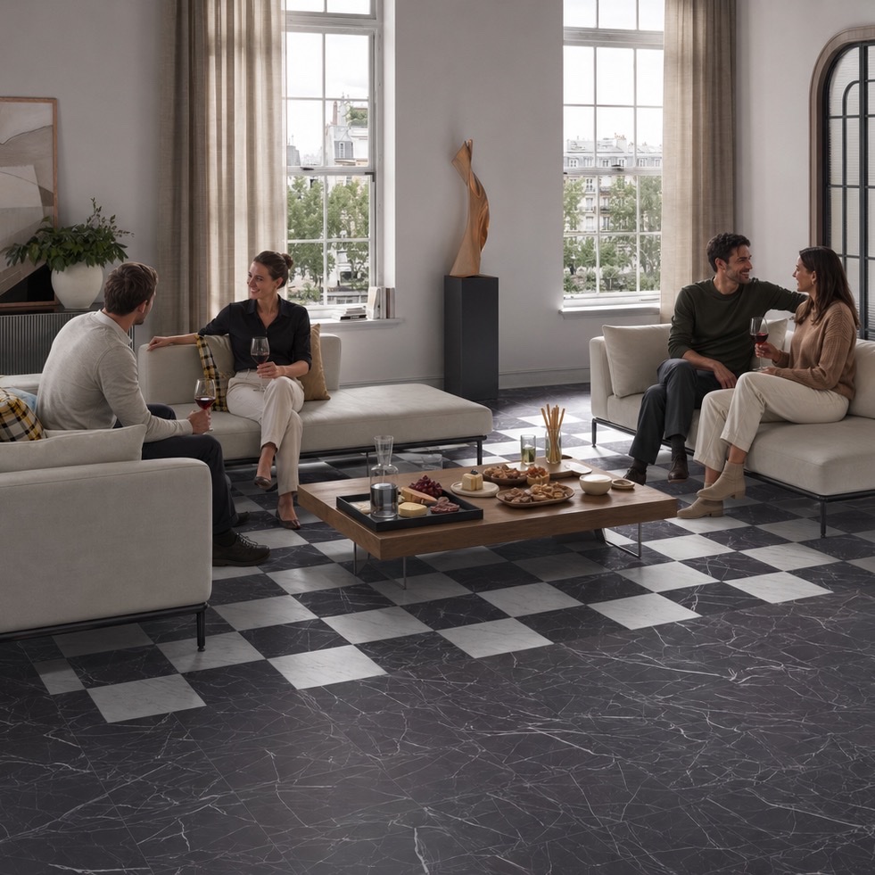 Bellagio Carrara and Nero Marquina living room Bellagio Carrara and Nero Marquina living room