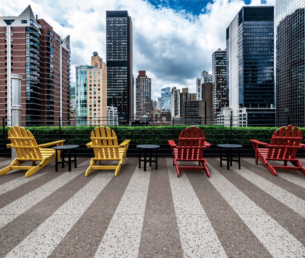 Concrete-look porcelain pavers for a modern patio