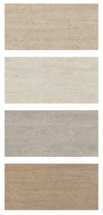 The four Salerno Italian porcelain tile shades: Beige, Bianco, Grey, and Visone
