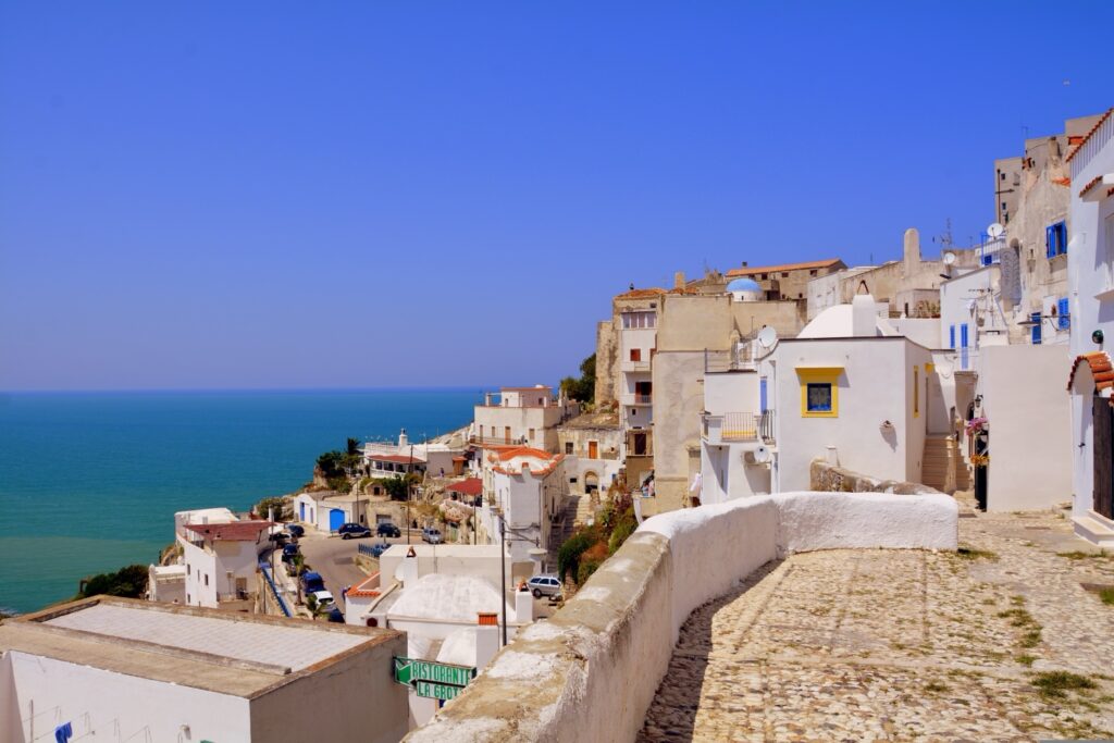 Coastal limestone village in Puglia, Italy, the Mediterranean inspiration behind the Salerno porcelain tile collection