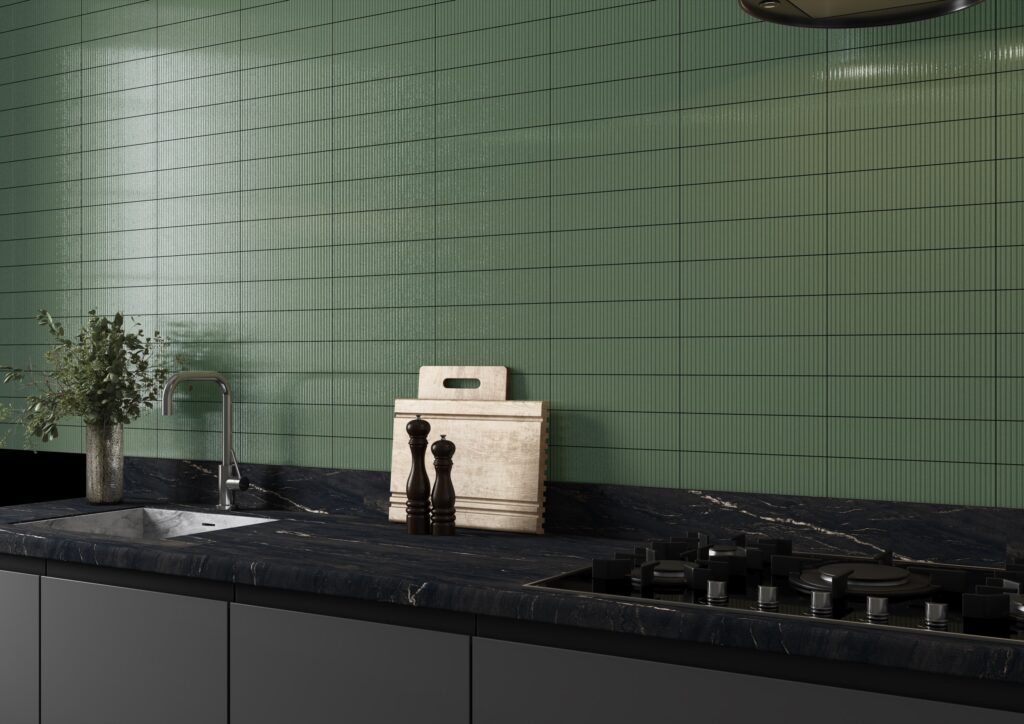 HAVANA green structured vertical-stack ceramic tile kitchen backsplash