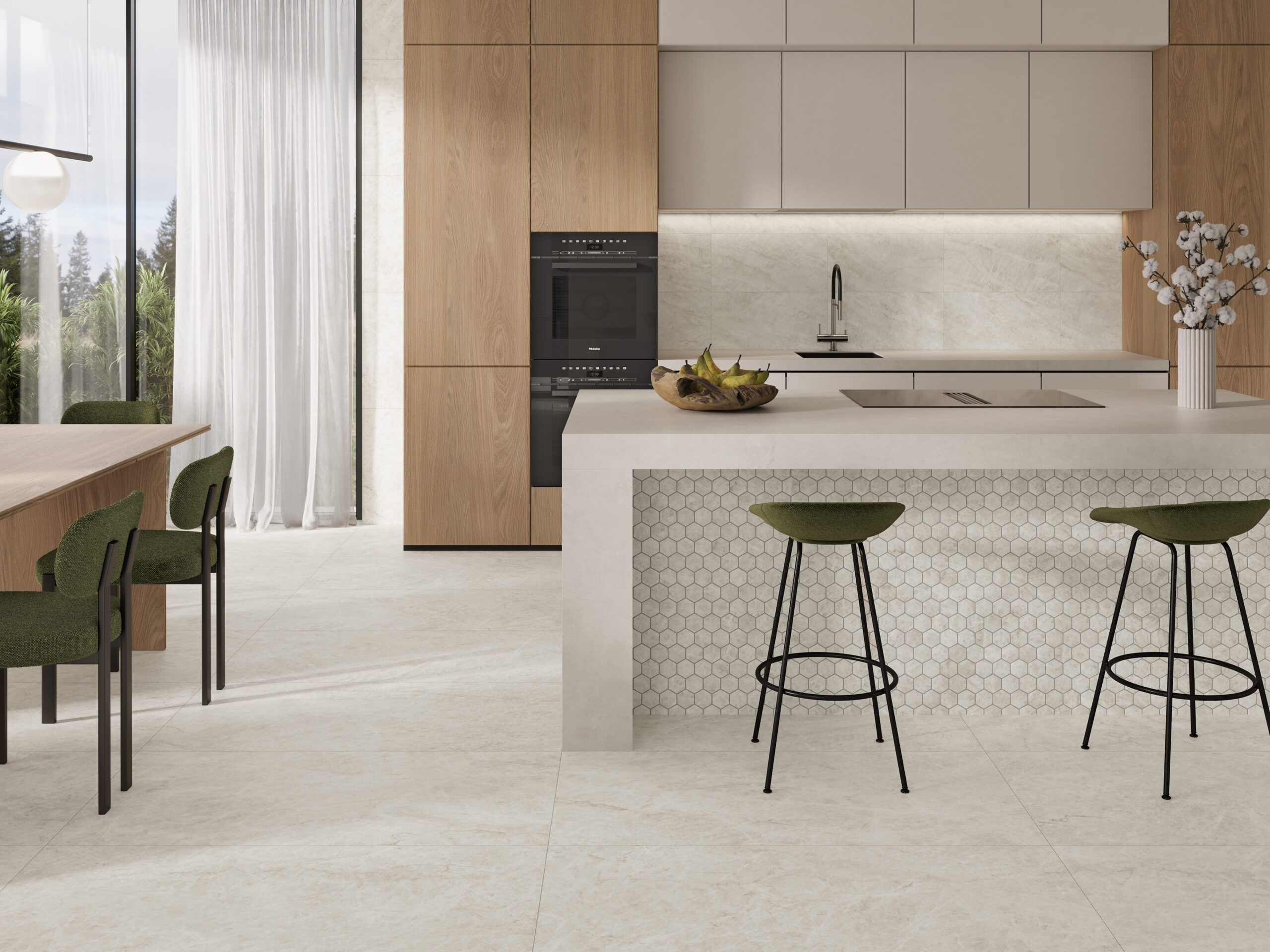 Regal Taj Mahal Kitchen 24 by 48 tile and 12x24 and hexmos