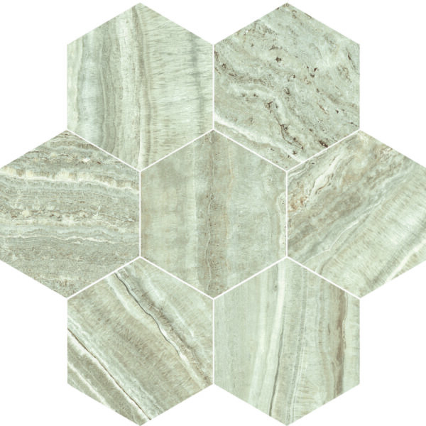 Aura Green Hexagon Mosaic Satin porcelain tile